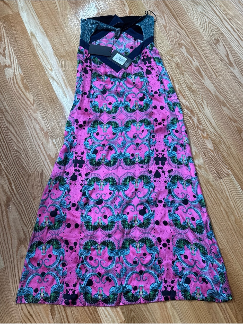 Vintage Custo Barcelona Silk Maxi Dress Vibrant Seahorse W Size 2 Summer Spring - Picture 11 of 12